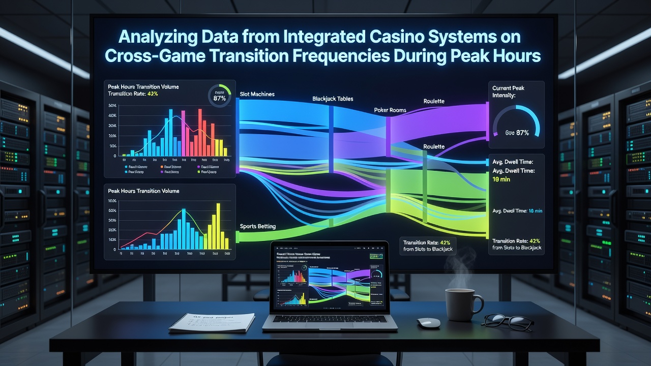 Integrated casino system dashboard displaying real-time cross-game transition data during peak operational hours