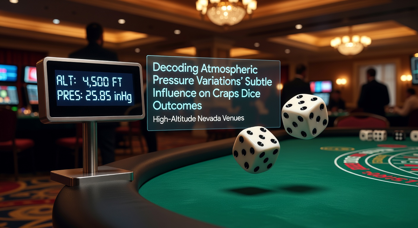 High-altitude Nevada casino craps table with dice in motion under controlled lighting