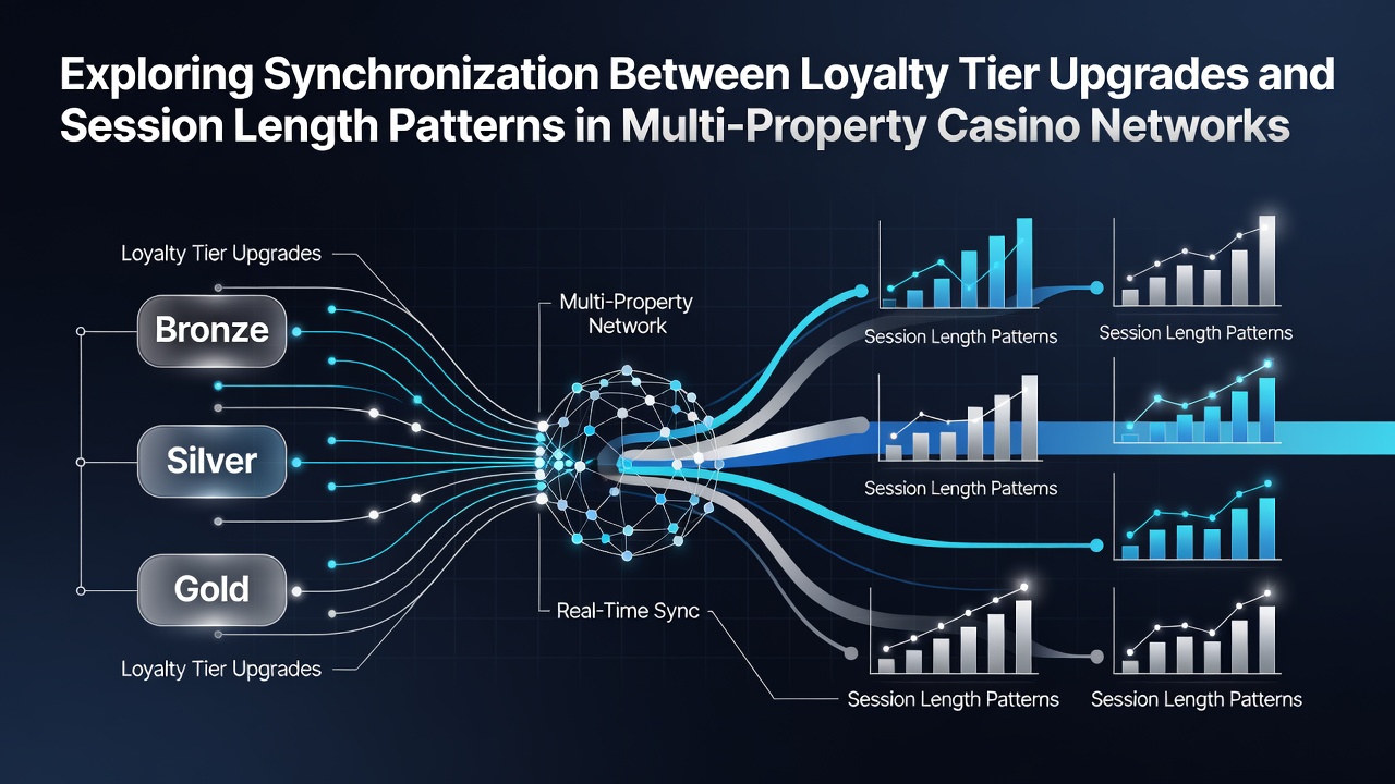 Casino loyalty program interface showing tier progression and player session metrics across multiple properties