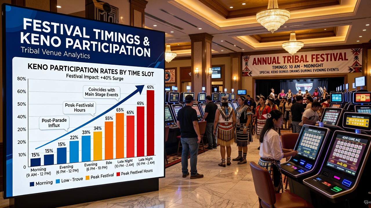 Keno terminals active inside a tribal casino during festival season crowds
