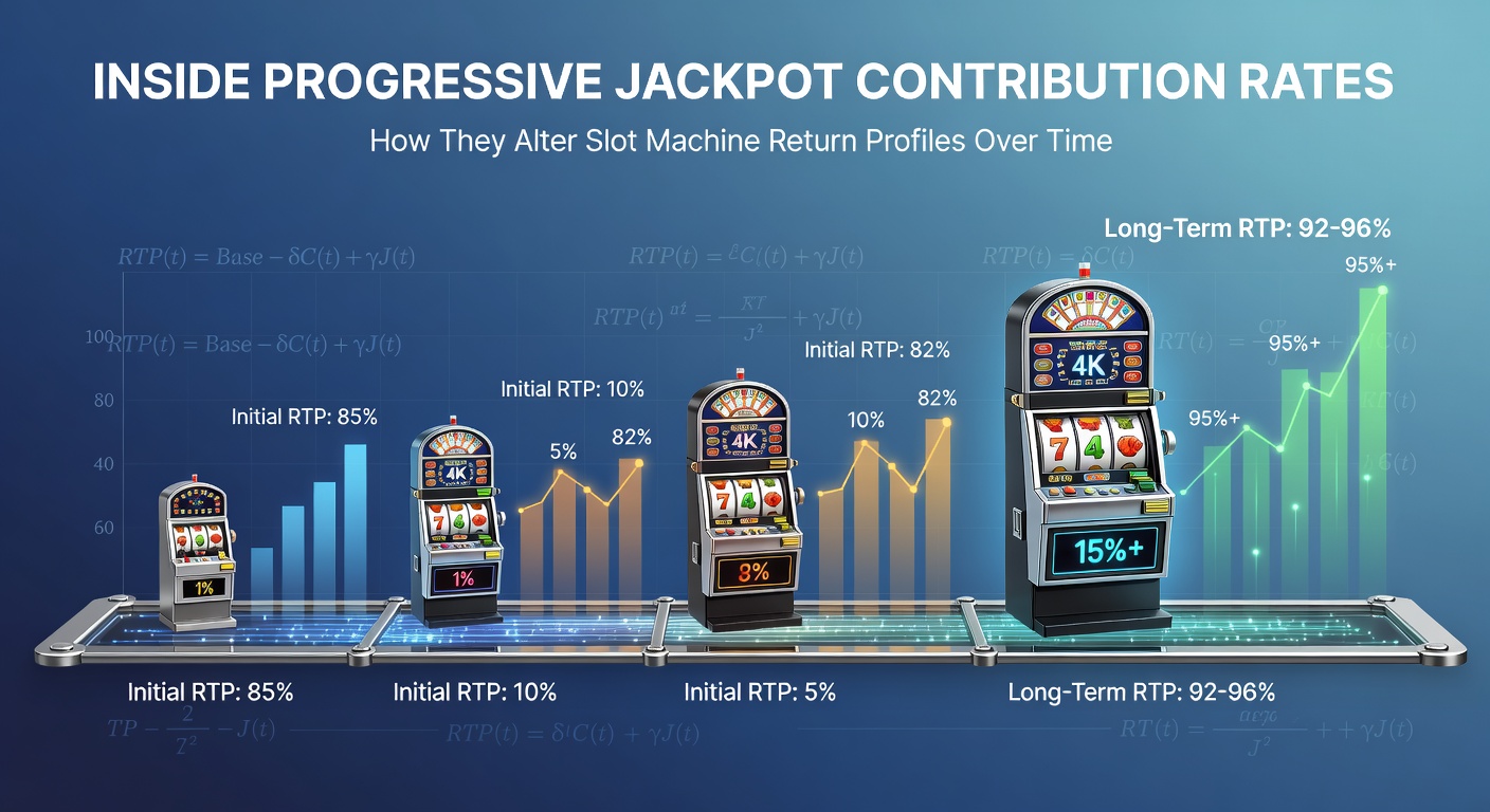 Slot machine interface displaying progressive jackpot meter and contribution rate indicators on a casino floor