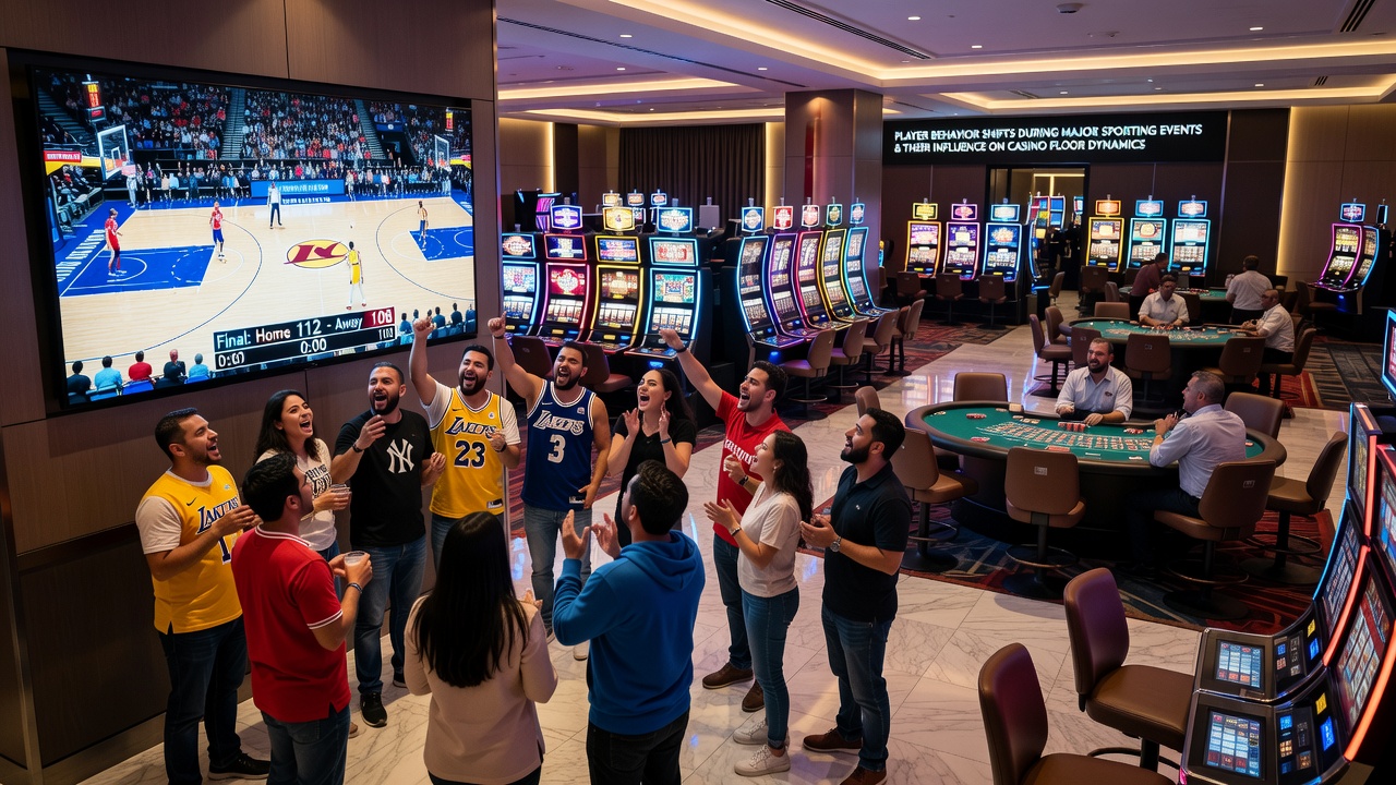 Players gathered at sports betting terminals with reduced activity at nearby slot machines
