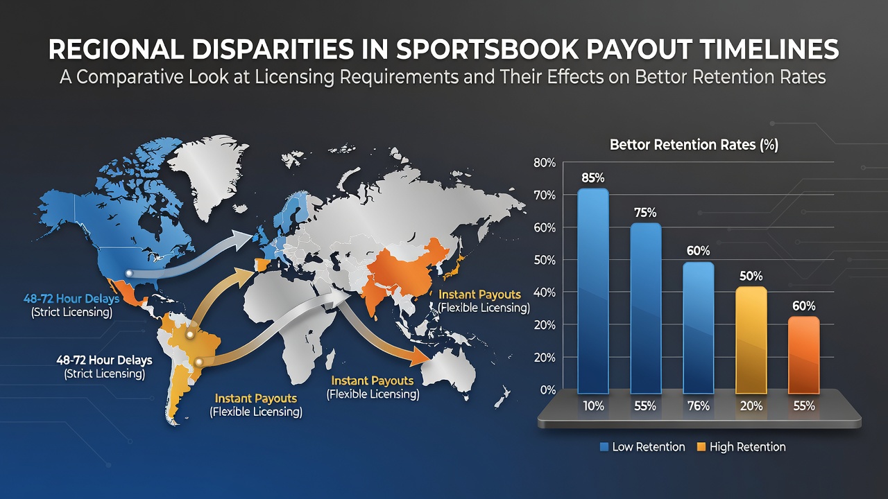 Comparison chart showing payout processing times across different regulated regions including North America and Europe