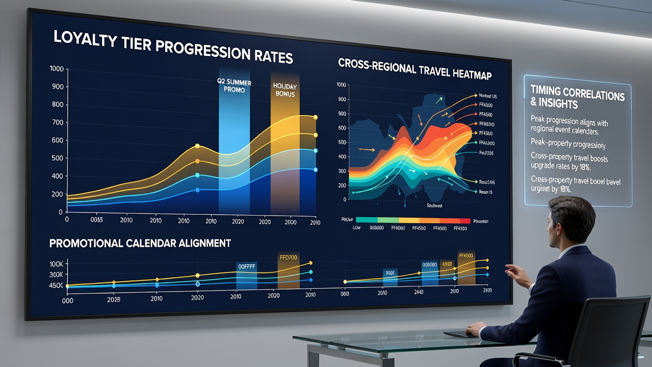 Infographic showing loyalty tier progression timelines aligned with promotional calendars across multiple casino properties